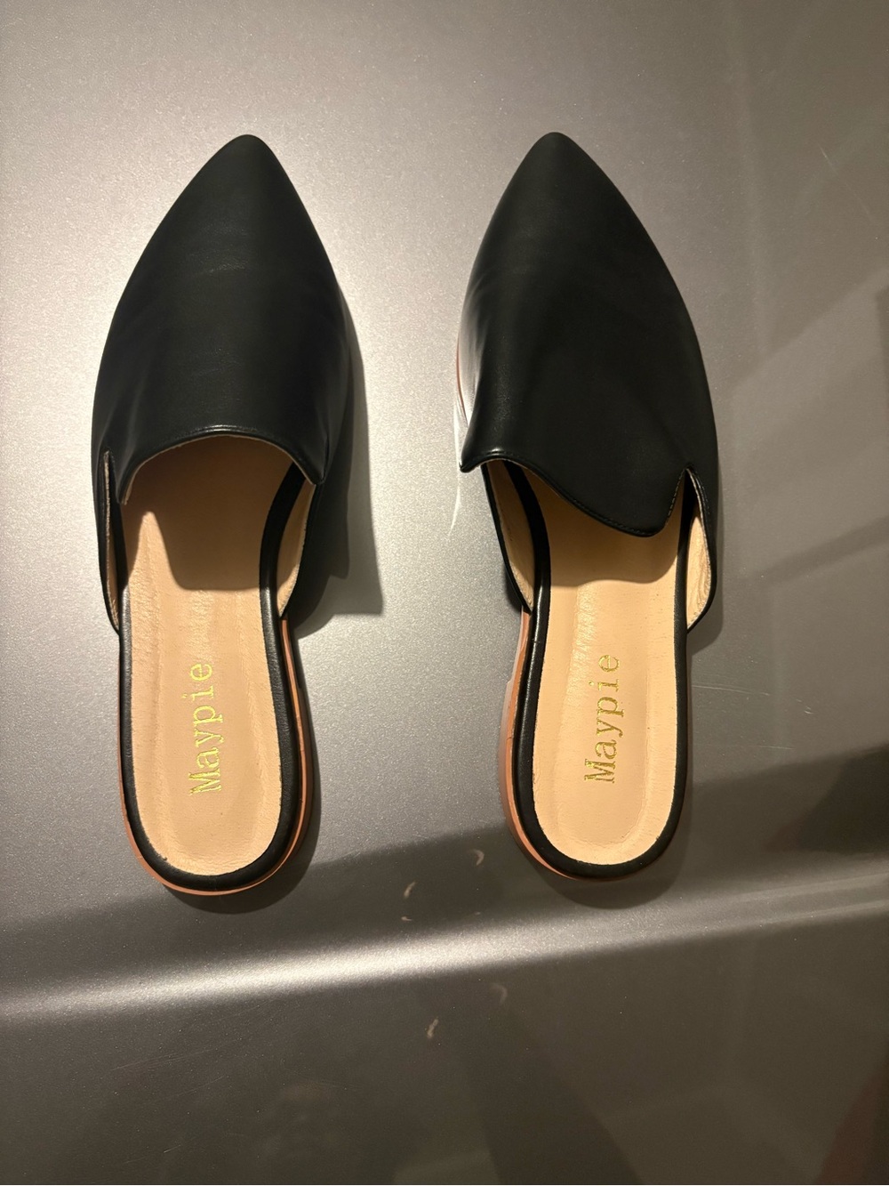 Maypie Black Pointed Backless Mules